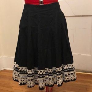 New York & Co Black Pleated Skirt with White Lace